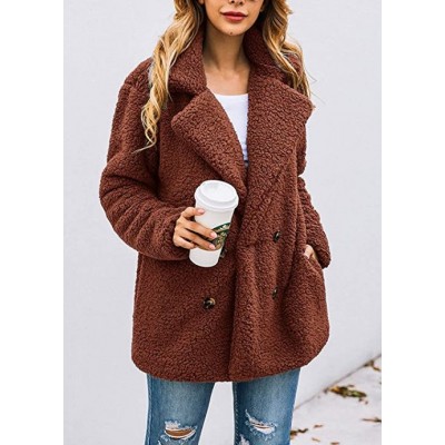 Z-brown Women's Fashion Long Sleeve Lapel Zip Up Faux Shearling Shaggy Oversized Coat Jacket For Warm Winter