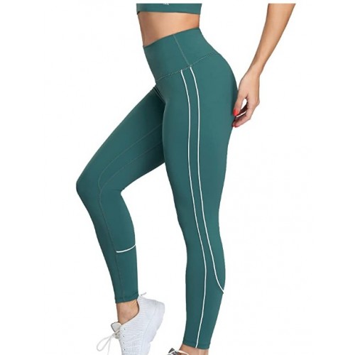 Green Workout Leggings for Women Yoga Pants Leggings Stripes on Side, Tummy Control High Waisted Green Workout Leggings for Women Yoga Pants Leggings Stripes on Side, Tummy Control High Waisted