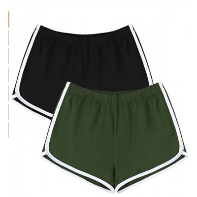 Black, Army Green 2 Pack Cotton Sport Shorts Yoga Dance Short Pants Summer Athletic Shorts