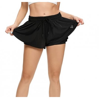 Black Women's Lithe Running Yoga Workout Gym Athletic Dress High Flex Push Up Shorts