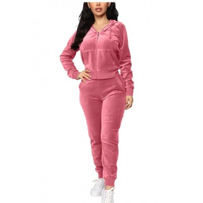 Women's 2 Piece Velvet Tracksuit Set Long Sleeve Zip Up Hoodie & Jogger Pants Sets Warm Velour Sweatsuit Outfit