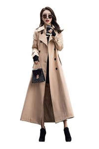 Women's Double Breasted Duster Trench Coat Slim Full Length Maxi Long Overcoat