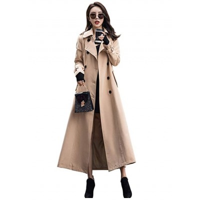 Women's Double Breasted Duster Trench Coat Slim Full Length Maxi Long Overcoat