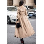 Women's Double Breasted Duster Trench Coat Slim Full Length Maxi Long Overcoat