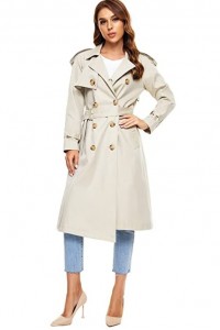 Women's Trench Coat, Double-breasted Rain Coat with Belt 100% Cotton