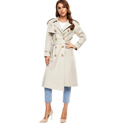 Women's Trench Coat, Double-breasted Rain Coat with Belt 100% Cotton