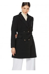 Women's Winter Coat Belted Notched Lapel Double Breasted Mid Long Elegant Trench Coat