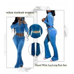 Women's Velour Sweatsuits Outfits zip up hoodies Crop Top Long sleeves shorts Sexy Velvet Tracksuit Workout 2 Piece Set