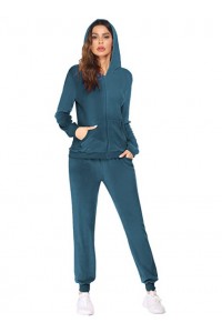 2 Piece Sweatsuits Women Long Sleeve Hoodie Sets Zipper Soft Tracksuit Loose Sweatshirts Velour Jogger with Pockets