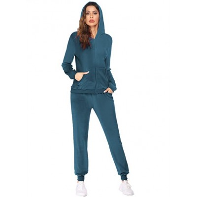 2 Piece Sweatsuits Women Long Sleeve Hoodie Sets Zipper Soft Tracksuit Loose Sweatshirts Velour Jogger with Pockets